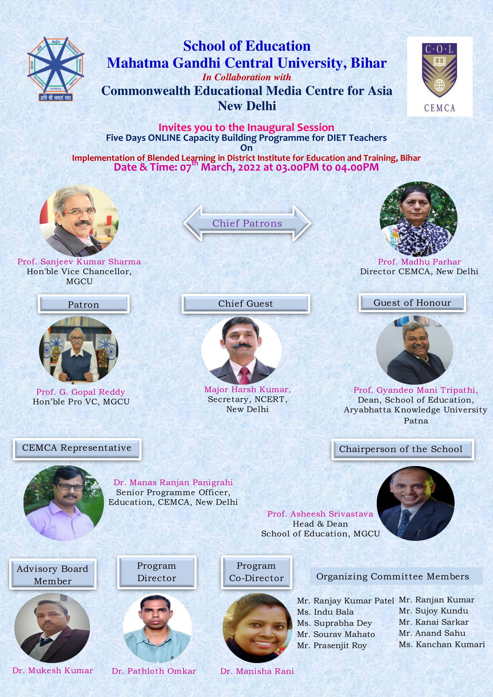 Five Days Online Capacity Building Programme organised by School of Education, MGCUB 