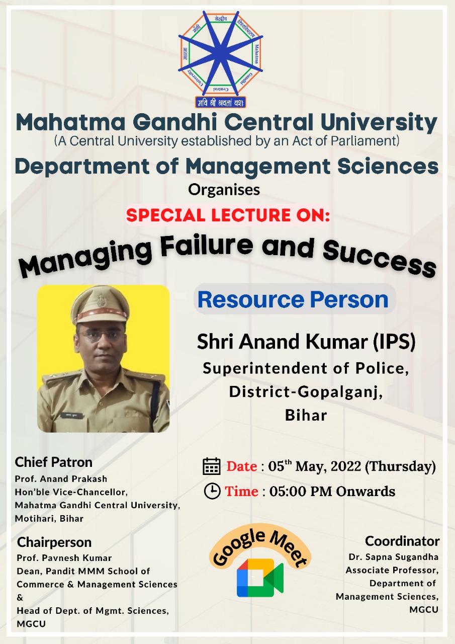 Special Lecture organised by Dept. of Management Sciences, MGCU