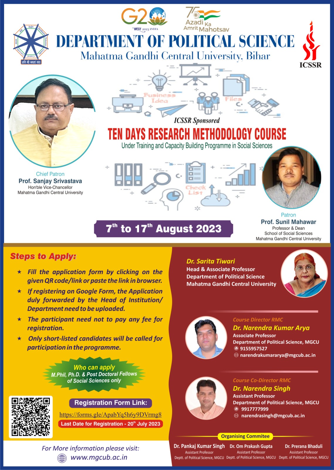 Ten Days Research Methodology Course organizing by  Department of Political Science, MGCUB.